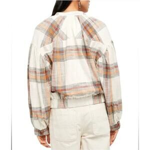 Free People Mattie Plaid Bomber Jacket Ivory Plaid Size XS